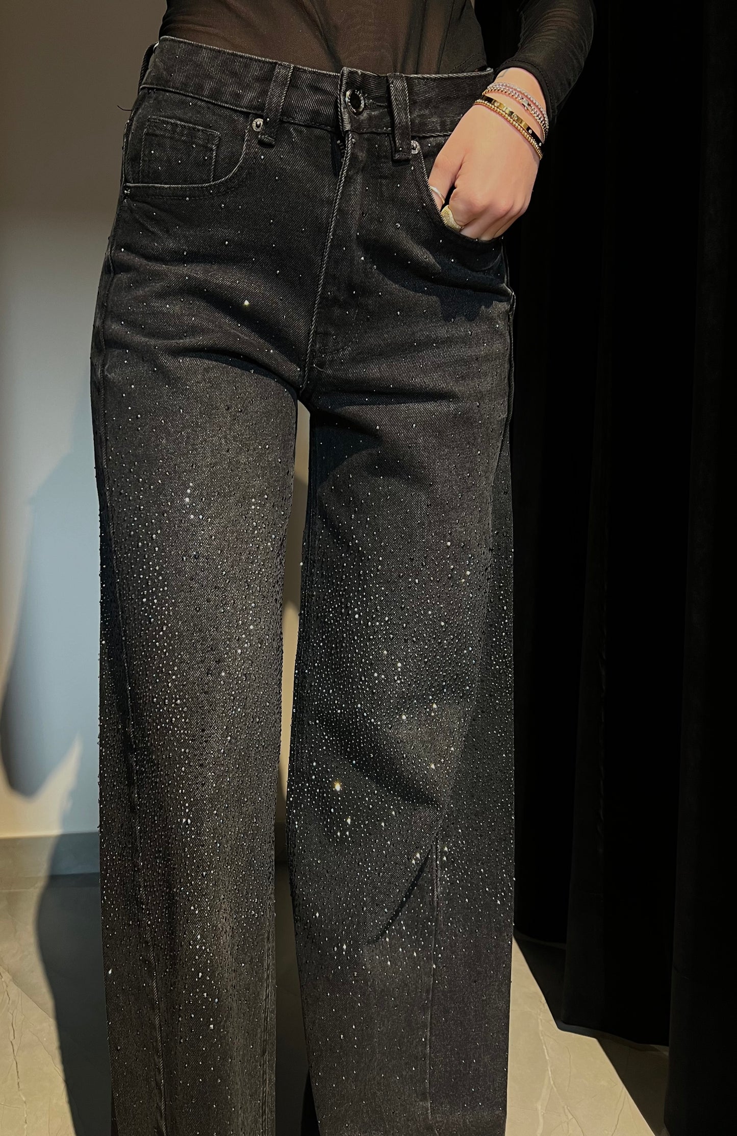 Jeans wide-leg strass