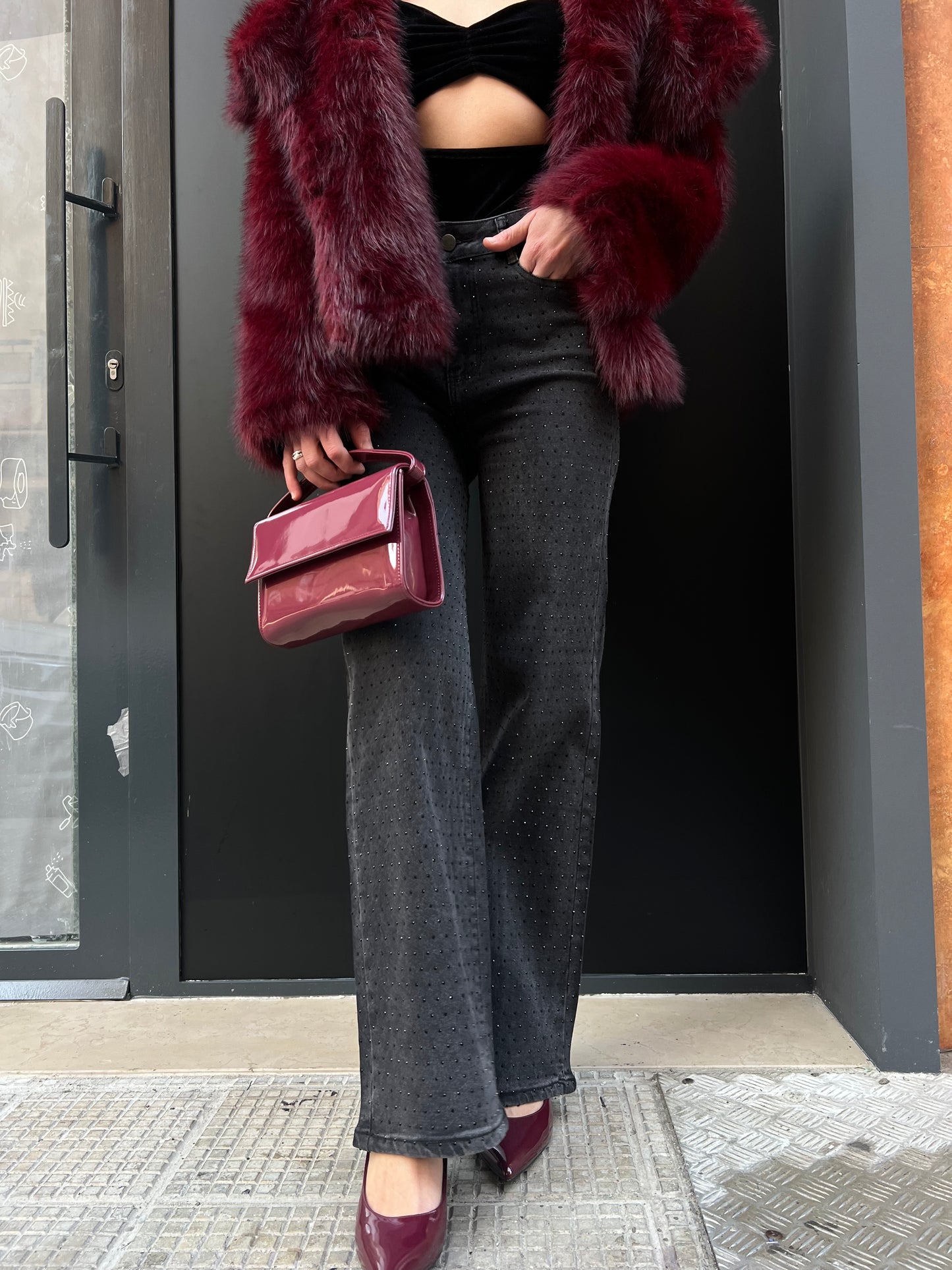 Jeans grey strass