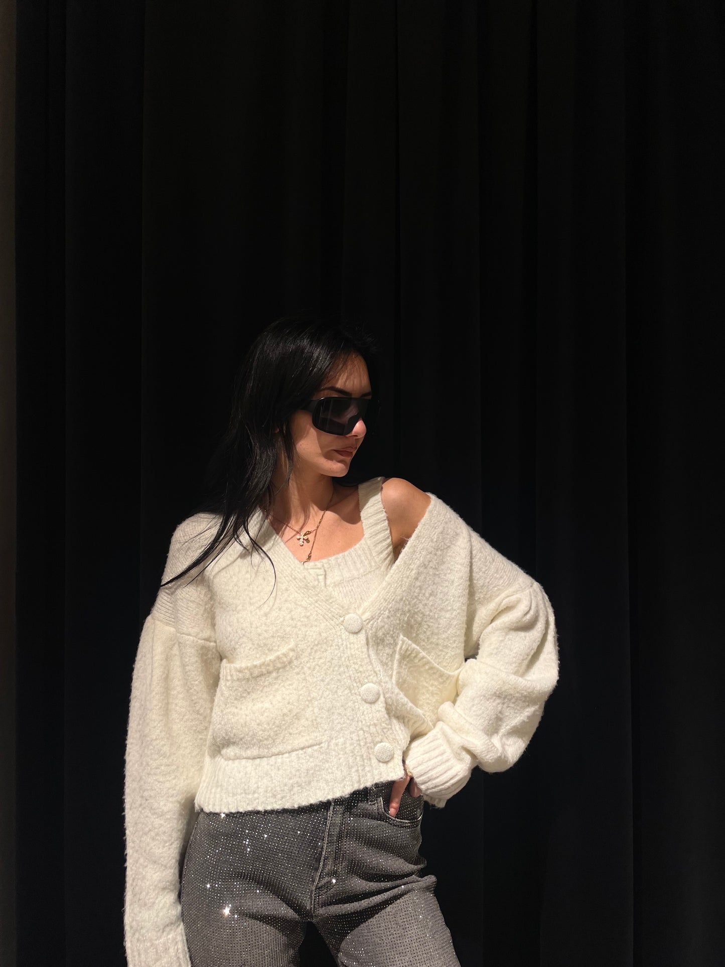 Cardigan con top