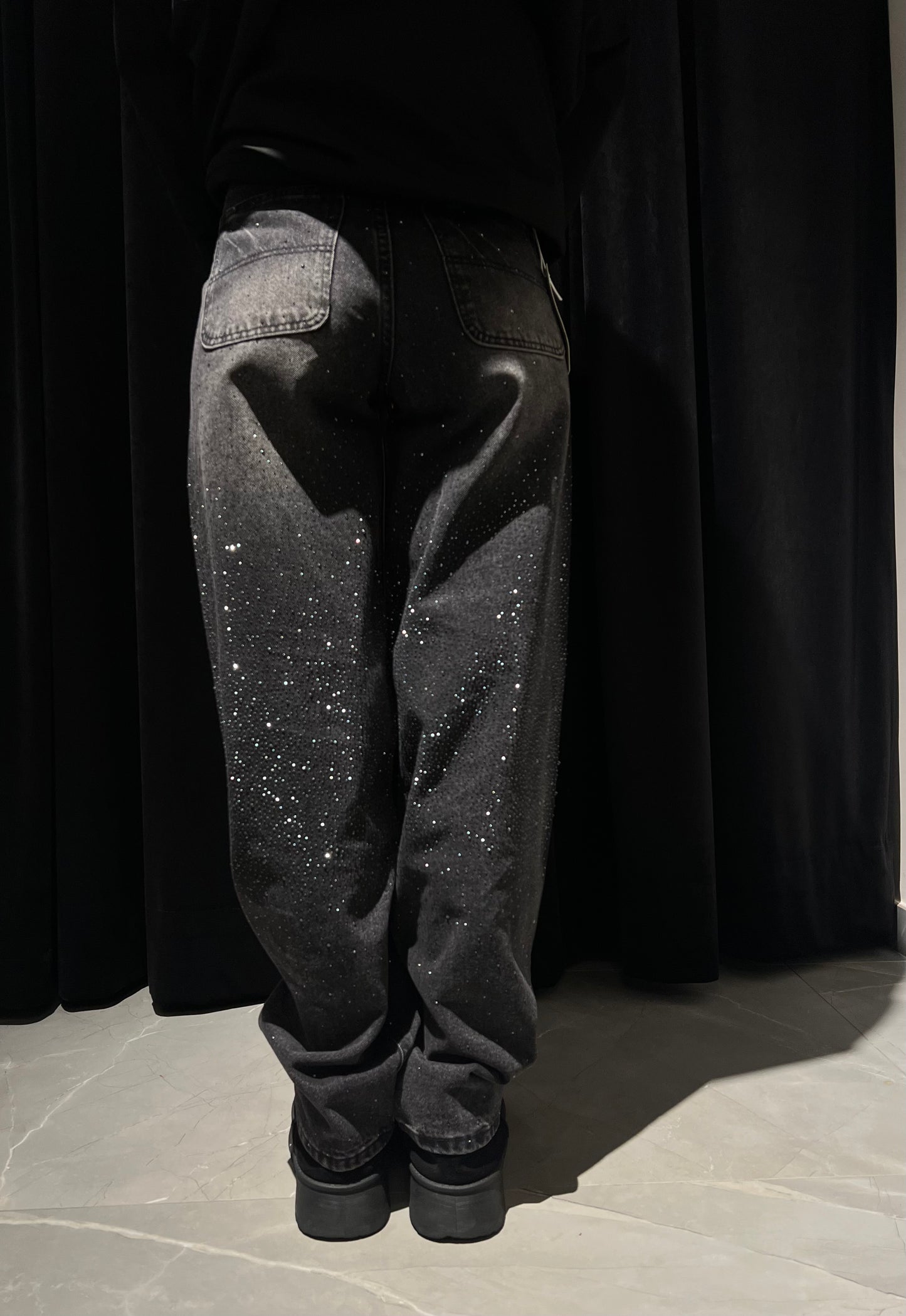 Jeans baggy strass