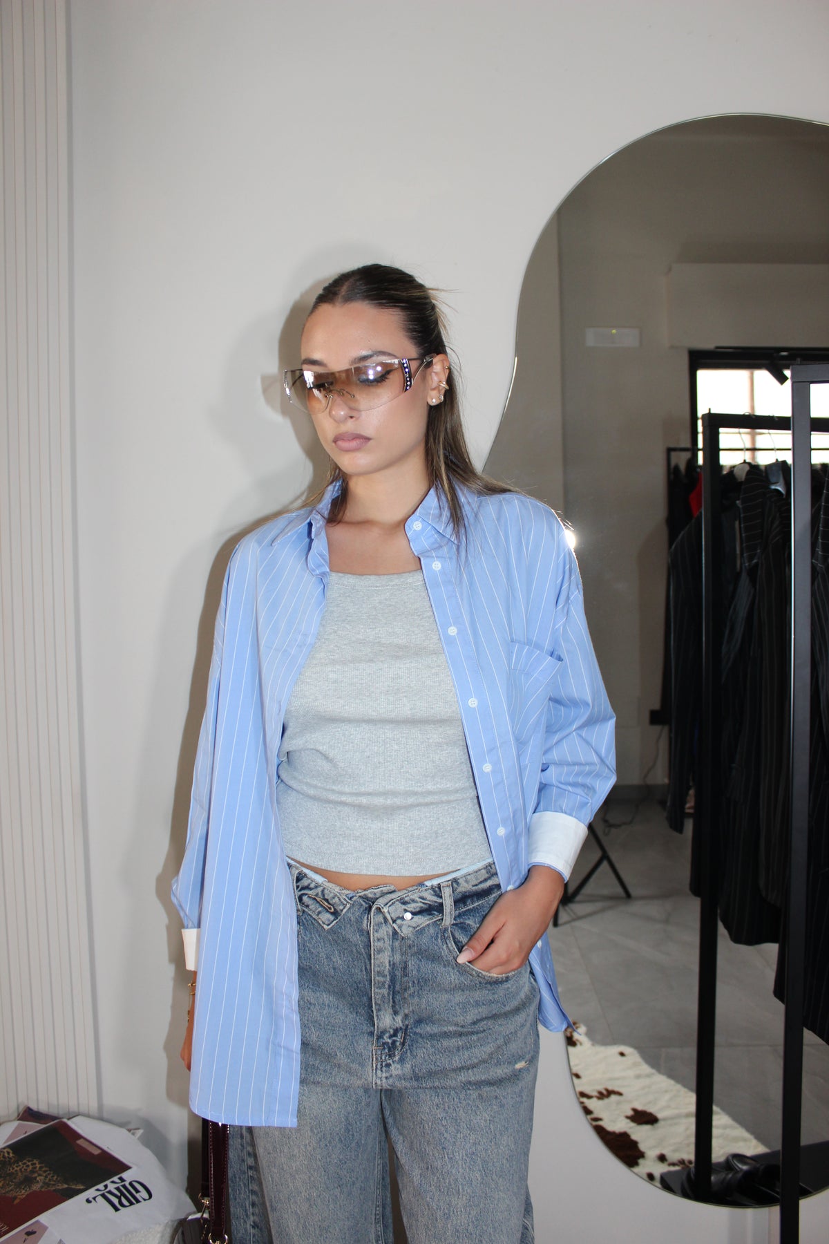 Camicia light blue righe