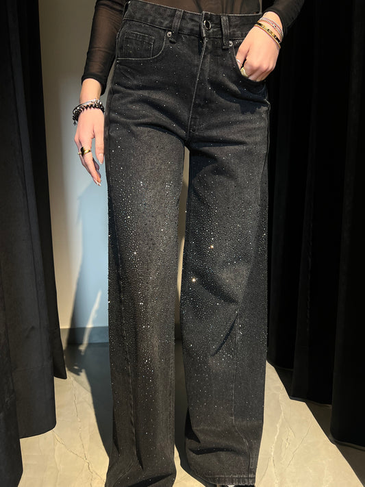 Jeans wide-leg strass