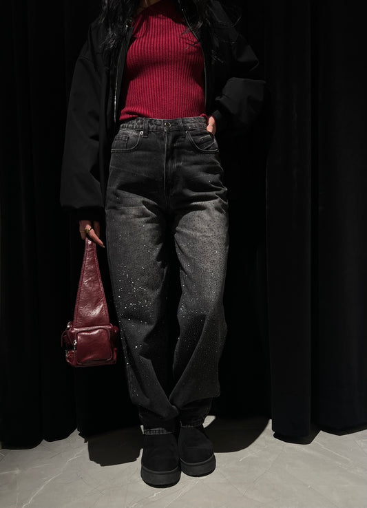 Jeans baggy strass