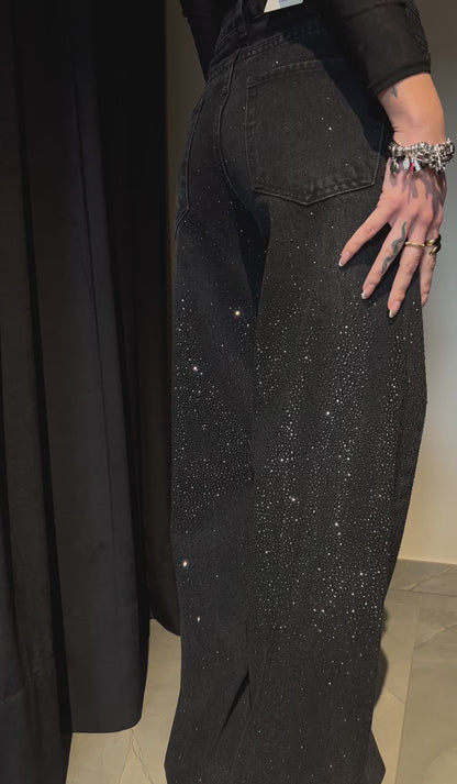 Jeans wide-leg strass